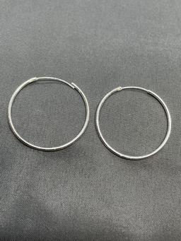 Round 28mm Diameter 1mm Wide Pair of Sterling Silver Hoop Earrings