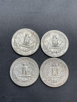 4 Count Lot of United States 90% Silver Washington Quarters from Estate Collection