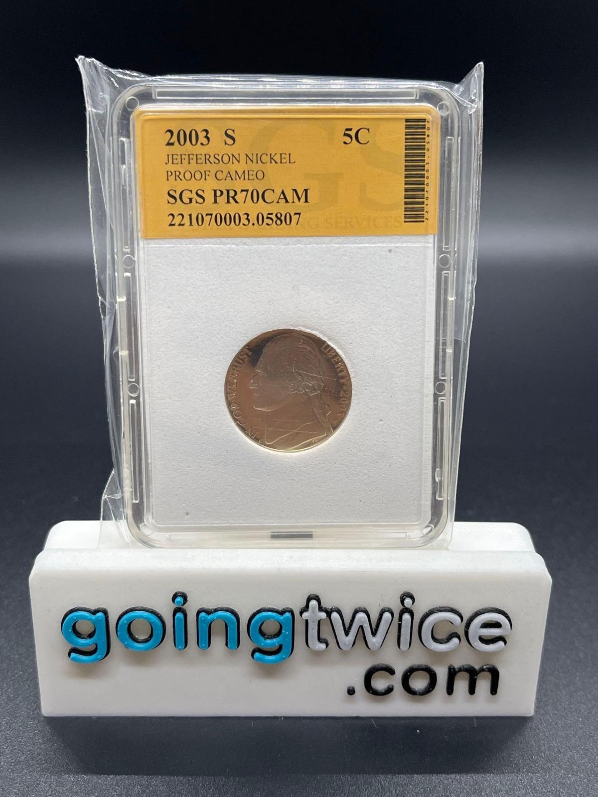 SGS Graded 2003-S United States Jefferson Nickel Proof Cameo Coin