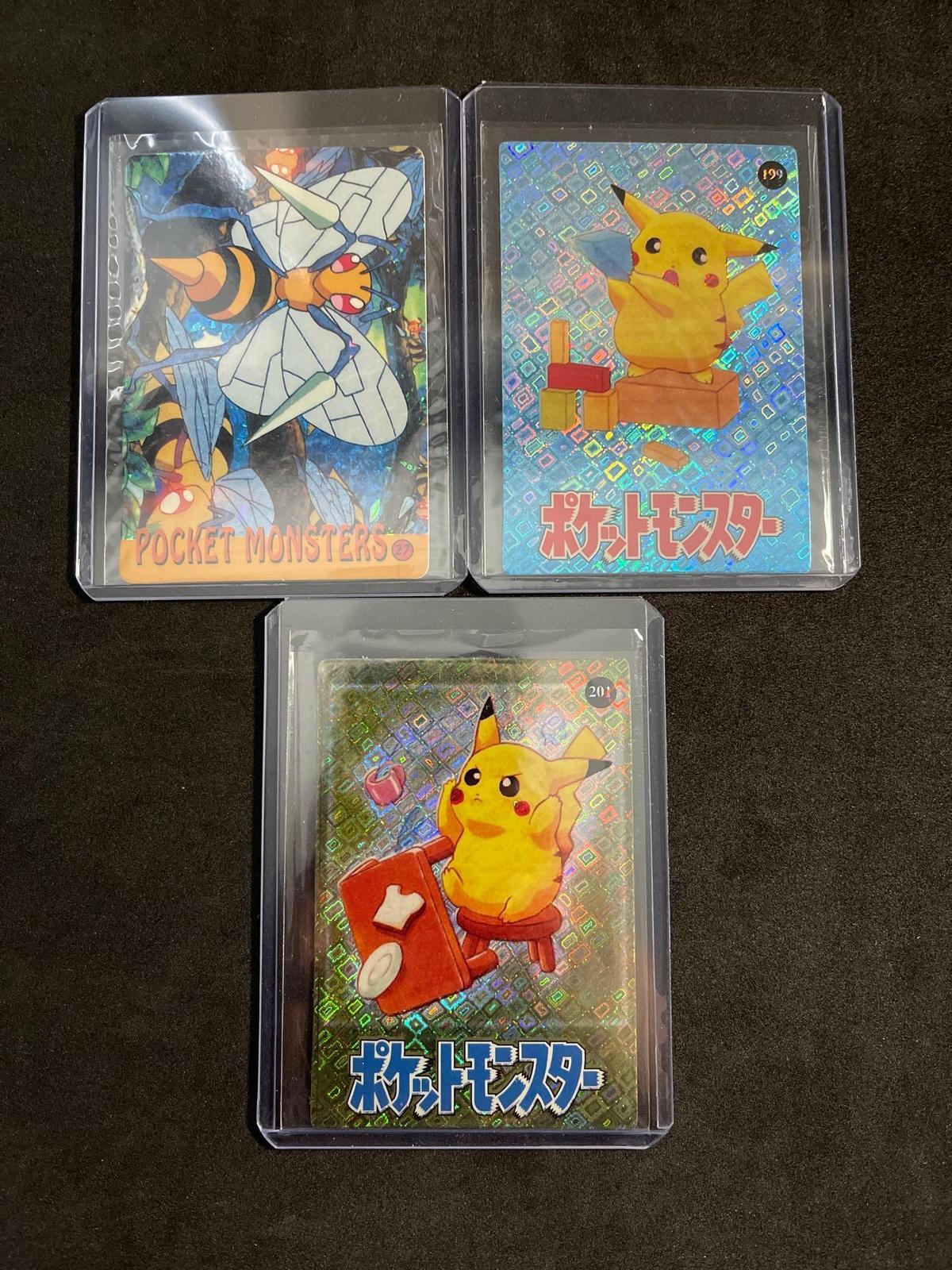 Lot of 3 Vintage Japenese Pokemon Holofoil Vending Stickers from Crazy Collection