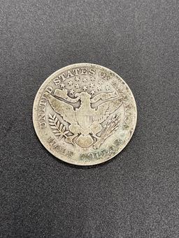 1915-S Silver 90% Barber Half Dollar =.358 Troy ounces pure Silver From Large Collection