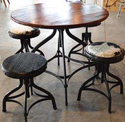 Handmade 48" Round Mesquite Table w/ 4 Handmade Stools, Table and Stools Swivel & Rise