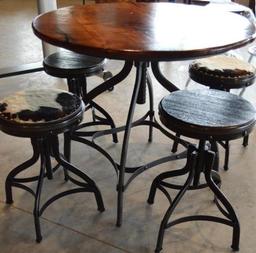 Handmade 48" Round Mesquite Table w/ 4 Handmade Stools, Table and Stools Swivel & Rise