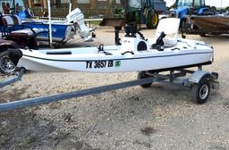 2016 Stik Boat- 12ft. Inboard Water Jet w/20.3 hrs read, 17.5 hp, Gas & 2017 McClain Hauling Trlr -