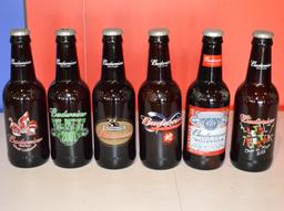 6 Glass Collectible Budweiser Bottles