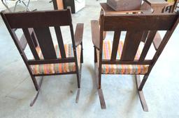 Pair of Vintage Rocking Chairs with Reupholstered Seats