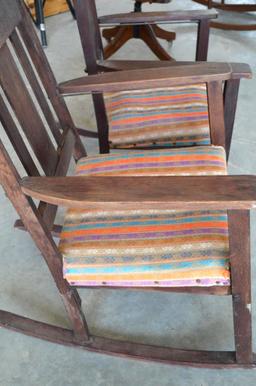 Pair of Vintage Rocking Chairs with Reupholstered Seats