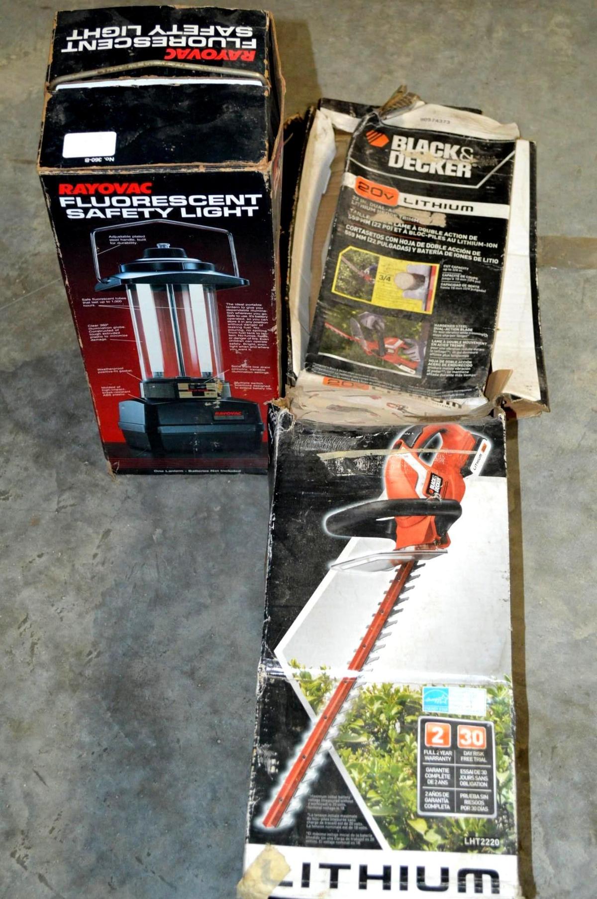 Black & Decker Electric Hedge Trimmer and Rayovac Safety Light