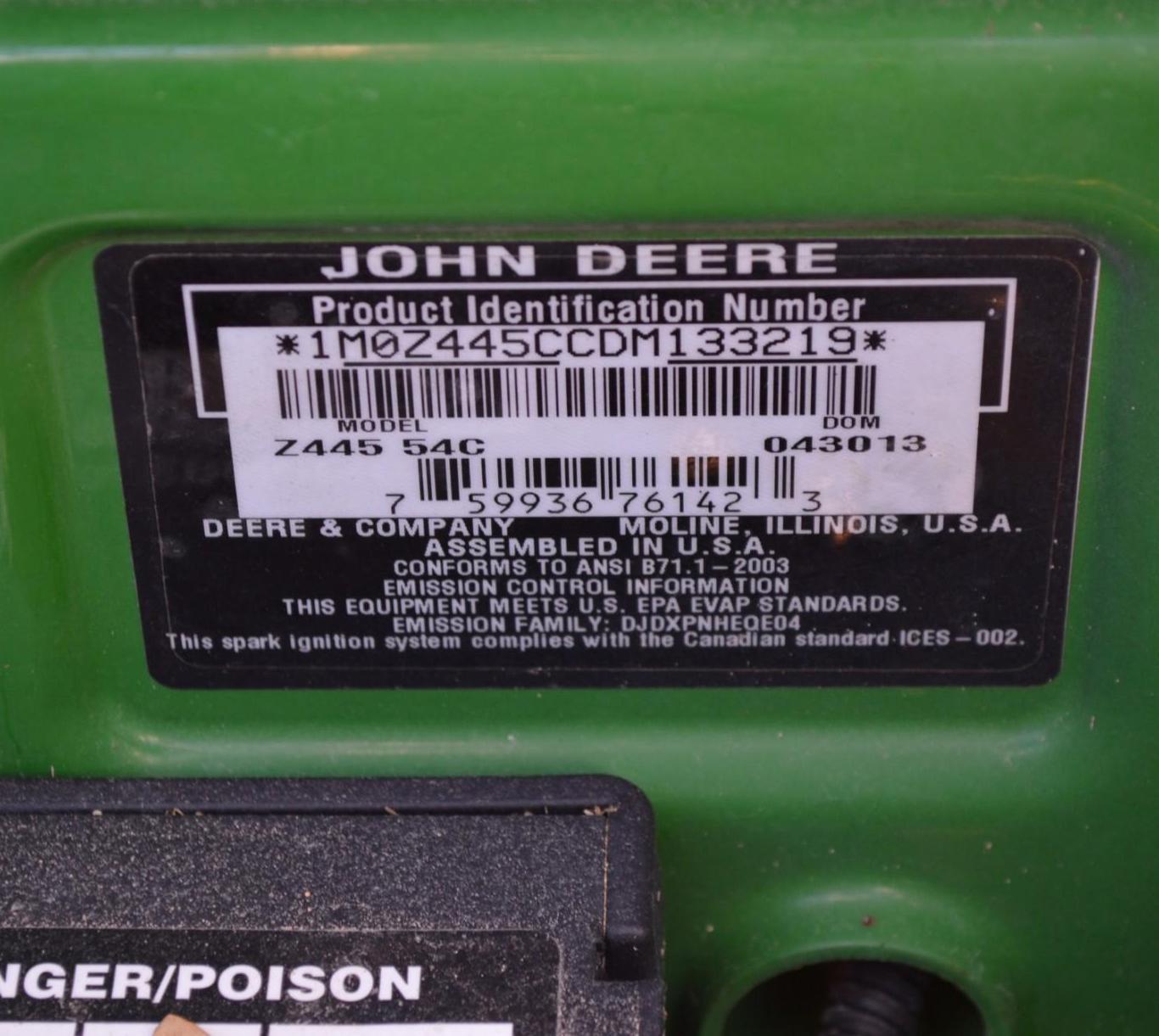 2013 John Deere Z445 52" Zero Turn Mower