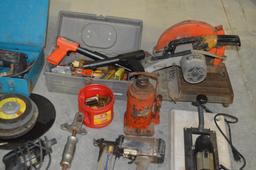 Assorted Power and Hand Tools, Drills/Staple Gun/Chpsaw/Bottle Jack/Concrete Nail Gun/Ect