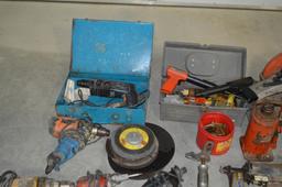 Assorted Power and Hand Tools, Drills/Staple Gun/Chpsaw/Bottle Jack/Concrete Nail Gun/Ect