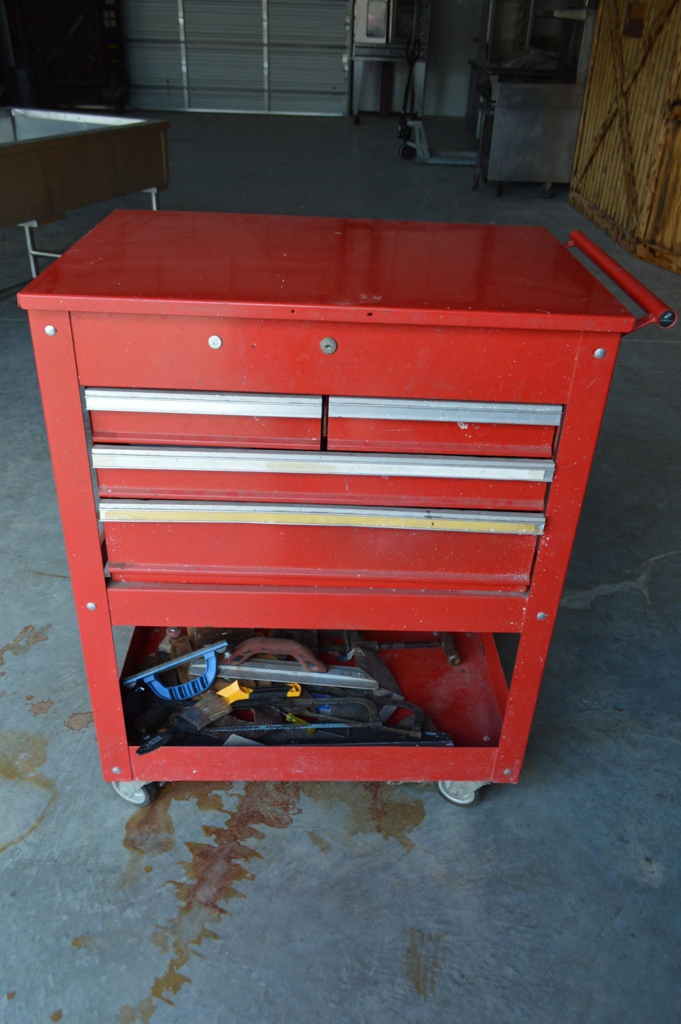 Red Toolbox on Wheels - Full of Tools