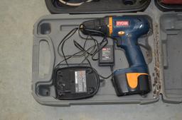 Assorted Tools - Drill, Gloves, Lunchbox