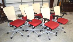 8 Red/Tan Rolling Office Chairs