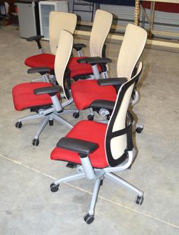 5 Red/Tan Rolling Office Chairs