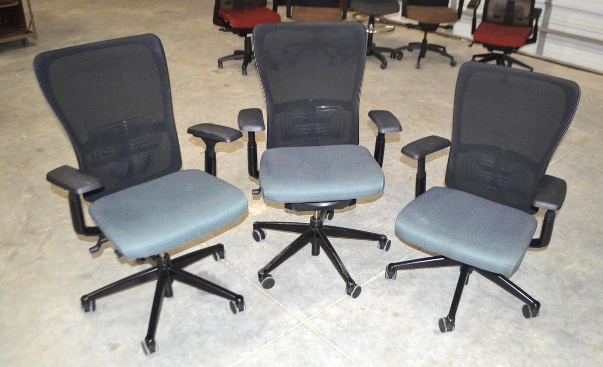 3 Black/Blue Rolling Office Chairs