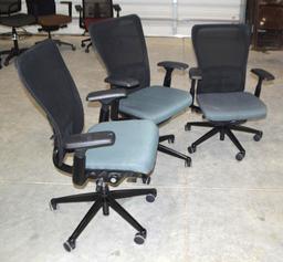 3 Black/Blue Rolling Office Chairs