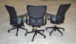 3 Black/Blue Rolling Office Chairs