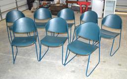 8 Blue Plastic Chairs