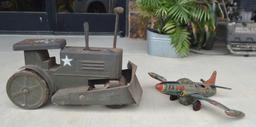 Vintage US Army Metal Toy Dozer & Vintage 1950 USAF FA-982 Jet