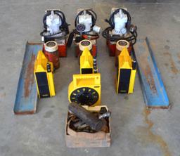 6 Powerteam 9582 Model B Heavy Duty Hydraulic Pump W/8 Stanley Complevel Elevation Measuring System