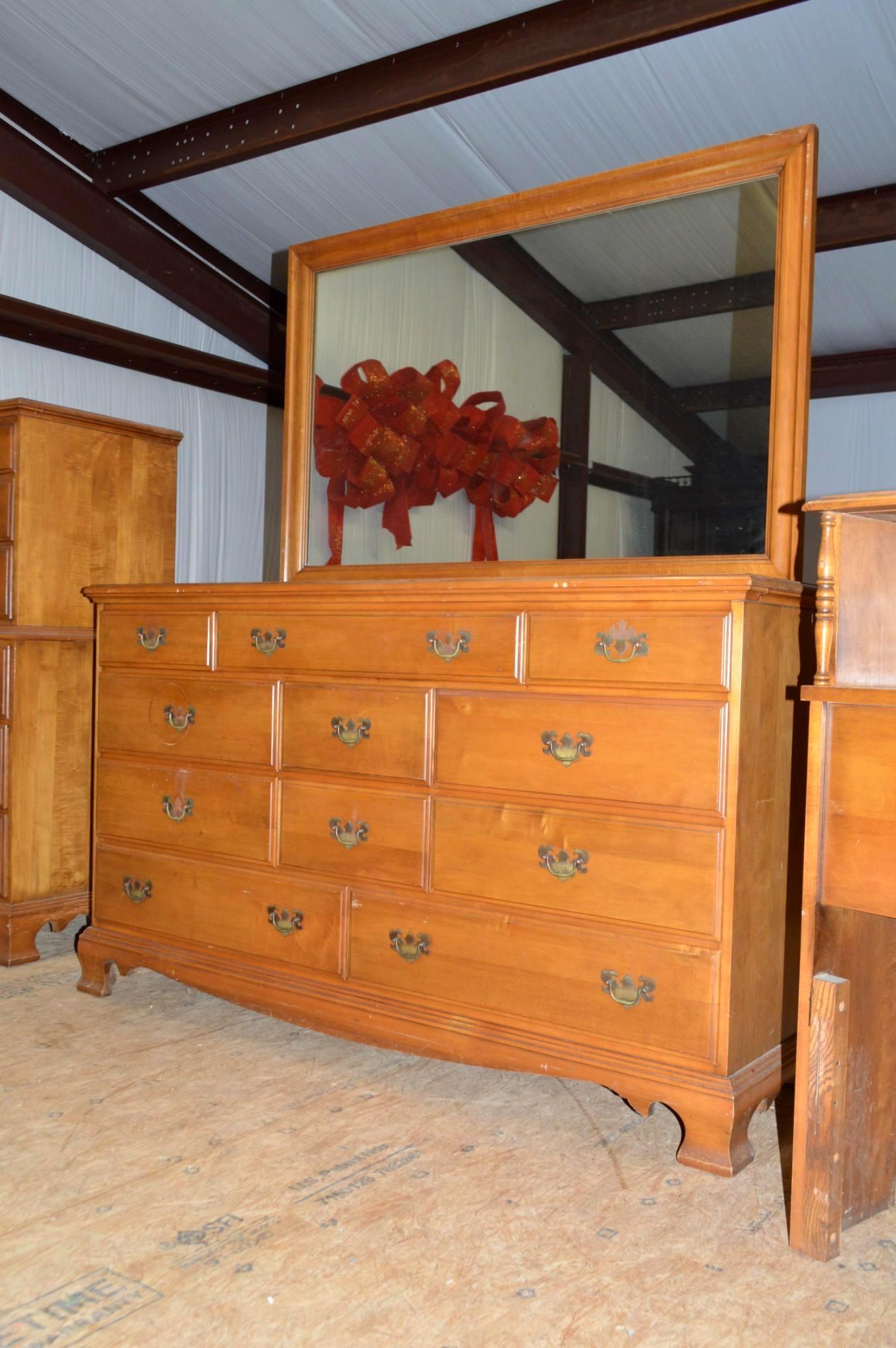 Antique Solid Maple Wood 4 piece Bedroom Set - Dresser, Headboard, Dresser and Mirror