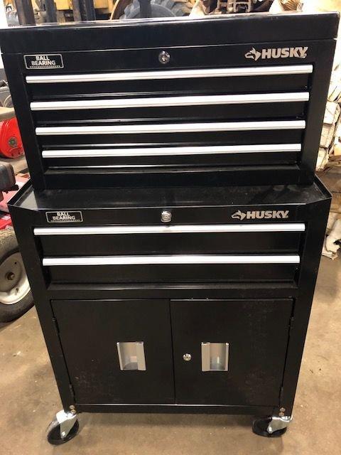 Like New Husky 6 drawer tool box on casters. 2 pieces