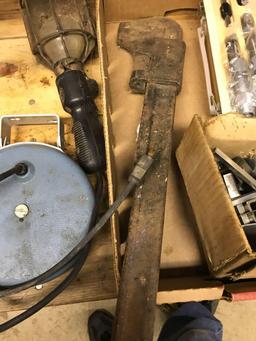 Flat of misc hand tools, includes a Micrometer set