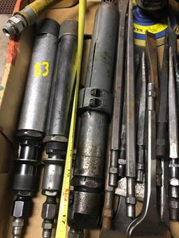 Lot of misc air hammers and chisels, bits and more