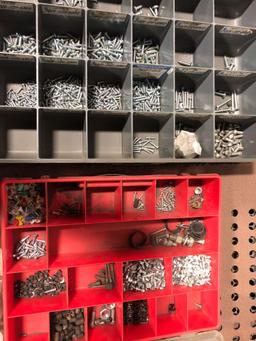 1 lot of (4) organizers full of Set Screws, Hydraulic fittings, machine screws and more