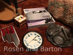 Misc lot, silver-plate, clock, knife set, swivel cushion, and countertops set