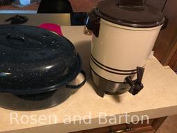 Coffee Urn, Roasting pan, and hot dog cooker