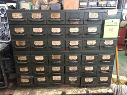 2 Vintage Equipto Metal Drawer Parts Bins with Contents.