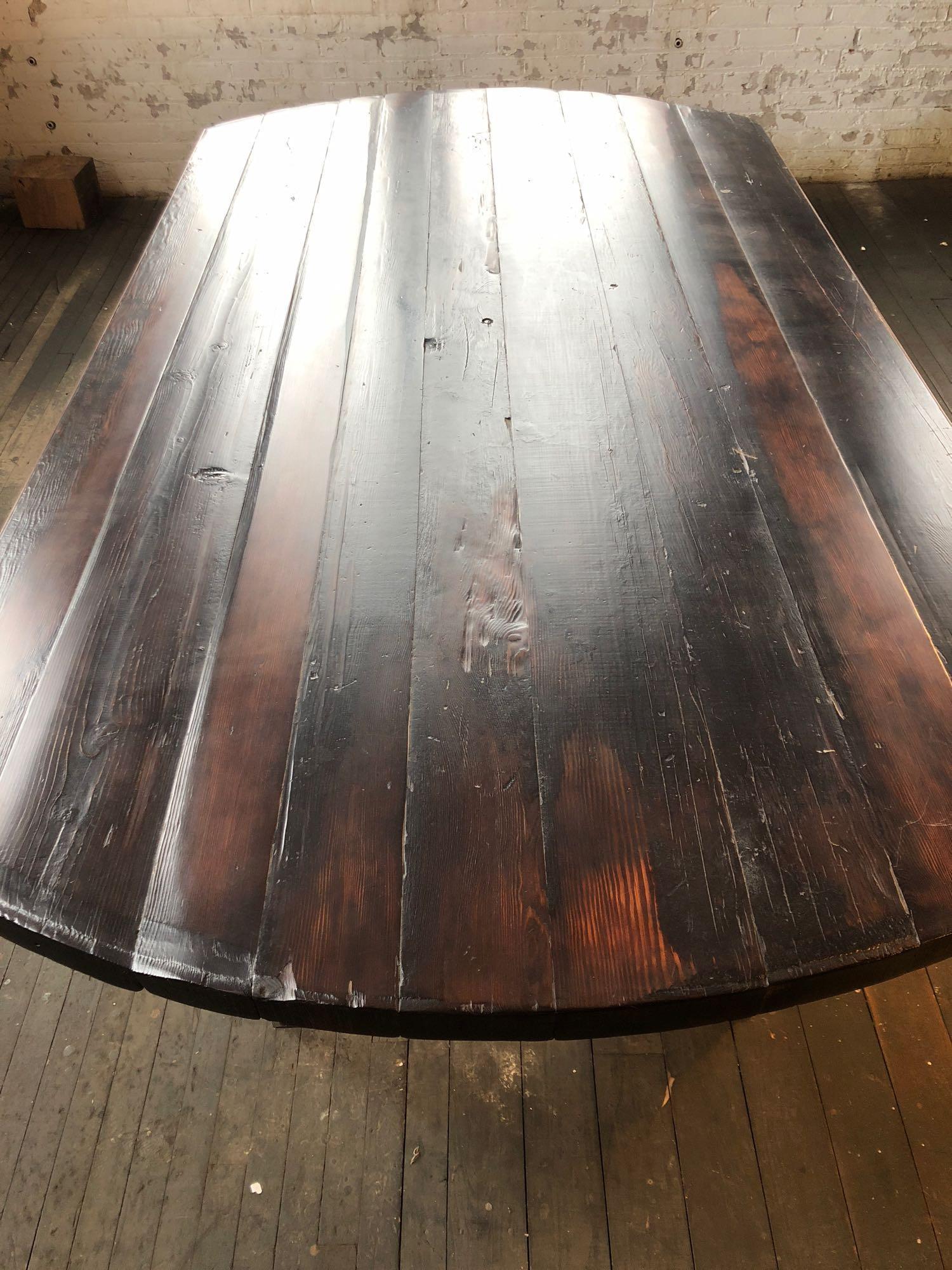 8 ft 3 in x 4 ft 5 in Reclaimed Hardwood Dining Room Table Salvaged from Cleveland, Oh.