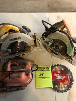 Lot of (3) saws. Dewalt, Ridgid, Black & Decker