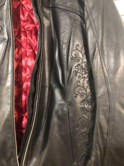 New Power Trip Women?s Black/Scarlet Leather Riding Coat