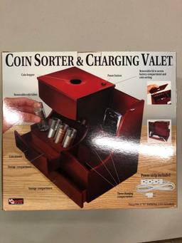 Coin Sorter & Charging Valet (Charges up to 3 handheld devices, sorts, stacks & counts coins,