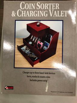 Coin Sorter & Charging Valet (Charges up to 3 handheld devices, sorts, stacks & counts coins,