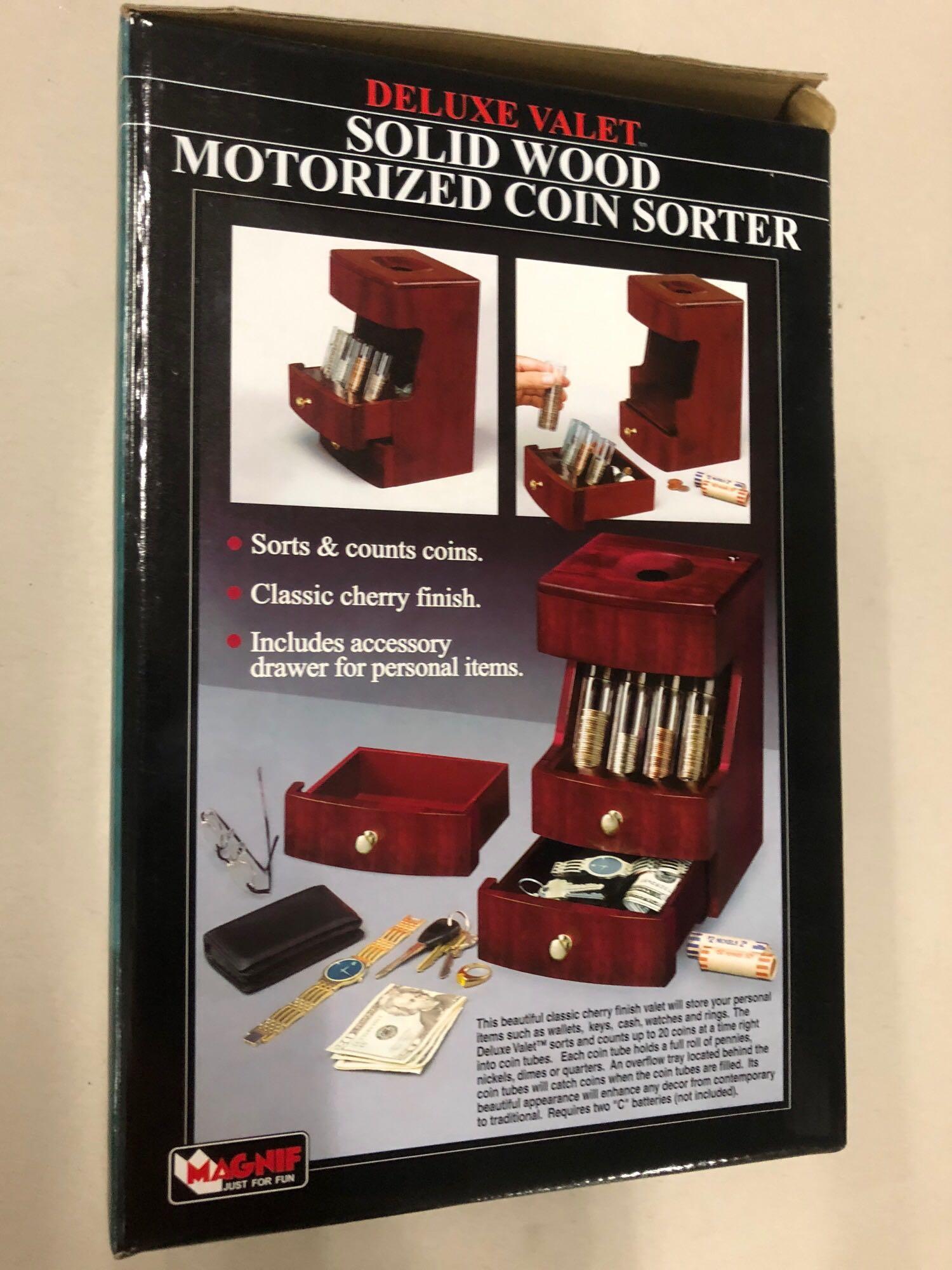 Solid Wood Deluxe Valet Motorized Coin Sorter (Sorts & Counts, Classic Cherry Finish, Accessory