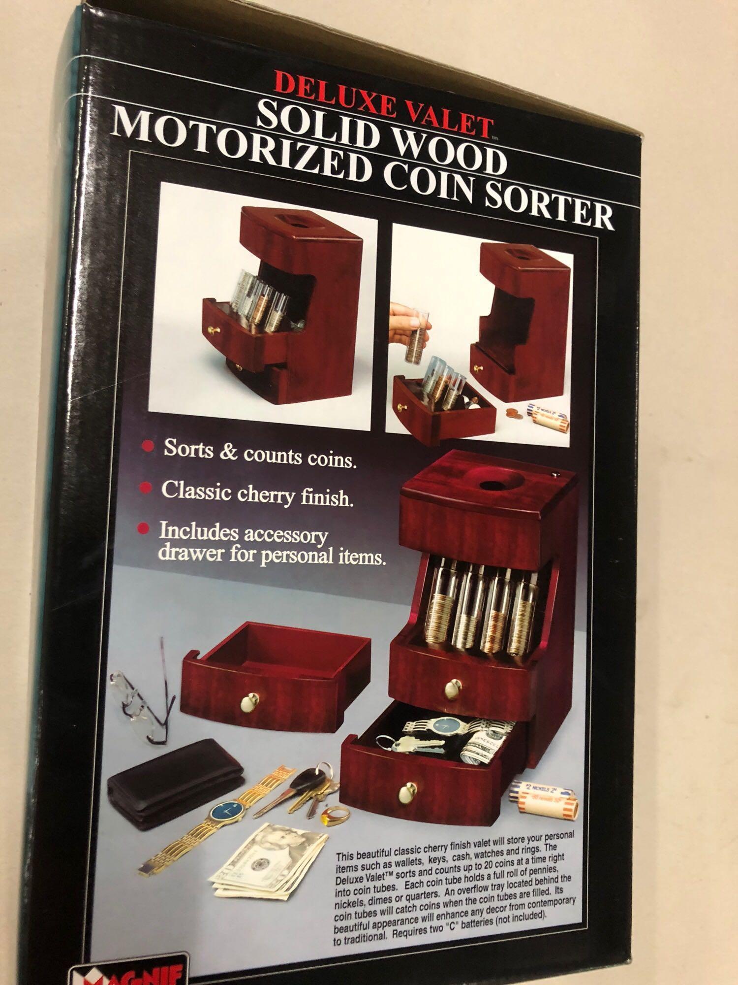Solid Wood Deluxe Valet Motorized Coin Sorter (Sorts & Counts, Classic Cherry Finish, Accessory