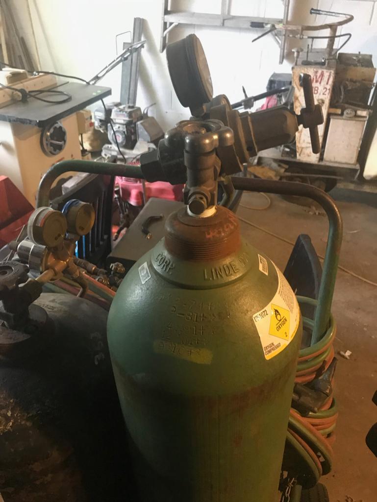 Heavy Duty Oxygen Acetylene Set, with cart and tanks. Cart has pneumatic tires