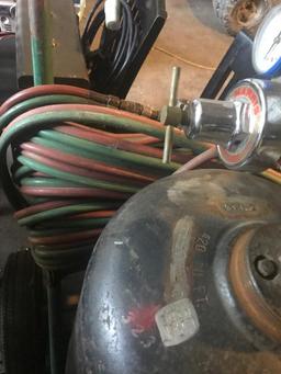 Heavy Duty Oxygen Acetylene Set, with cart and tanks. Cart has pneumatic tires