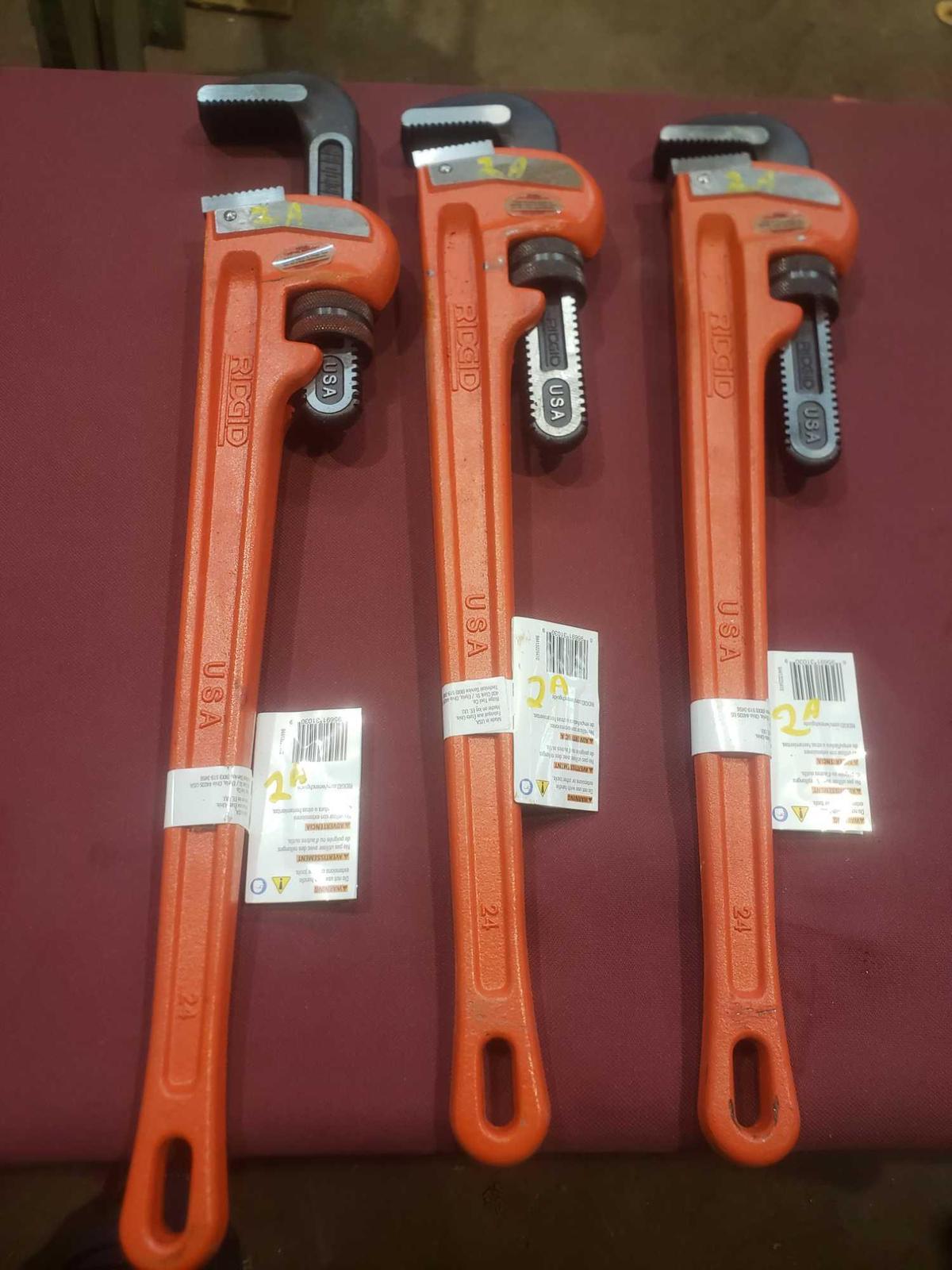 (3) Brand New 24" Ridgid Pipe Wrenches