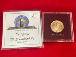 2003 $25.00 Gold American Eagle, 1/2 Troy Ounce of Gold with COA