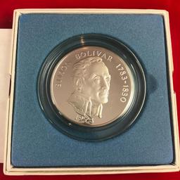 1973 Panama 20 Balboas Coin, 2000 grains of sterling silver with COA and box