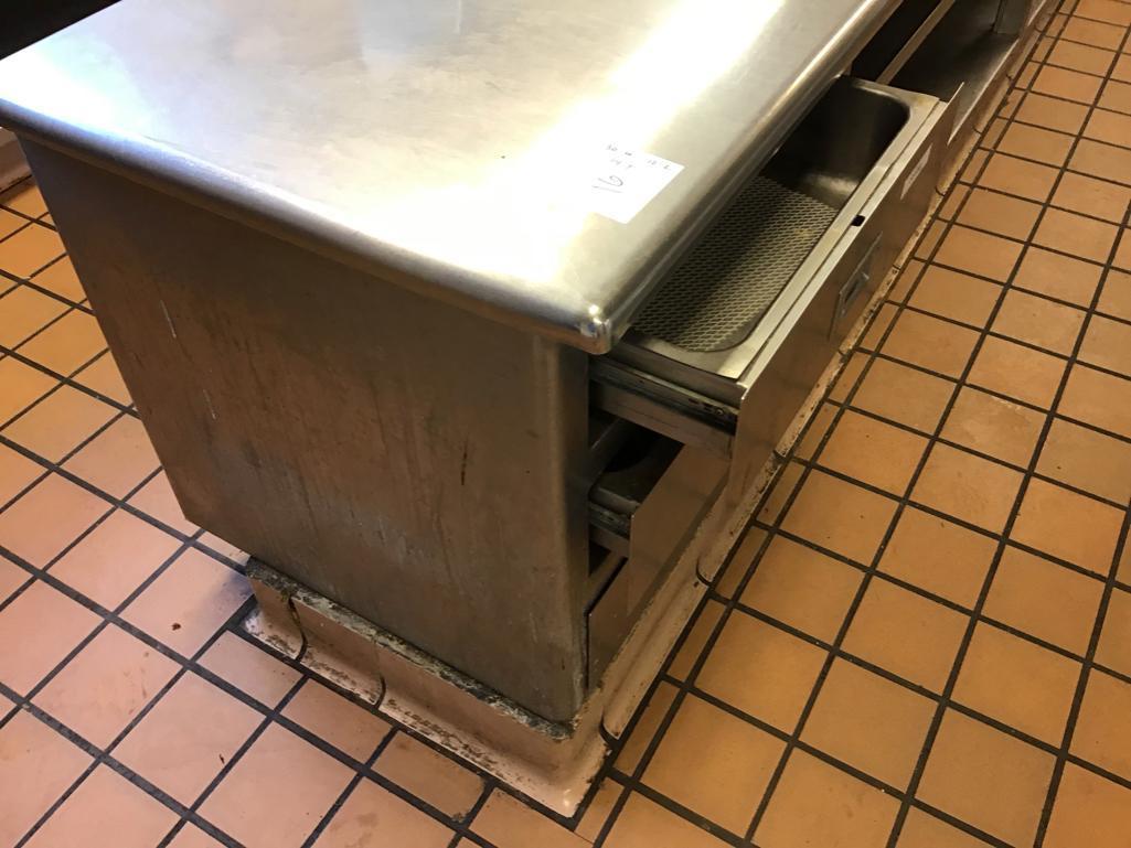 Built in Stainless Steel Counter unit, with drawers, 30 in. wide, 12 ft long, and 34 in. tall