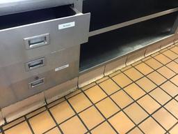 Built in Stainless Steel Counter unit, with drawers, 30 in. wide, 12 ft long, and 34 in. tall