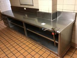 Built in Custom Stainless Steel Counter unit, with drawers 30 in. deep, 12 ft long, and 33 in. tall