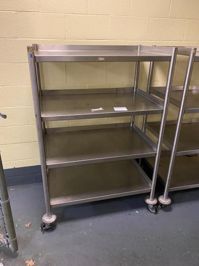 Stainless Steel Cart on casters, w/ fixed shelves, 39 in. wide, 25 in. deep, and 60 in. tall