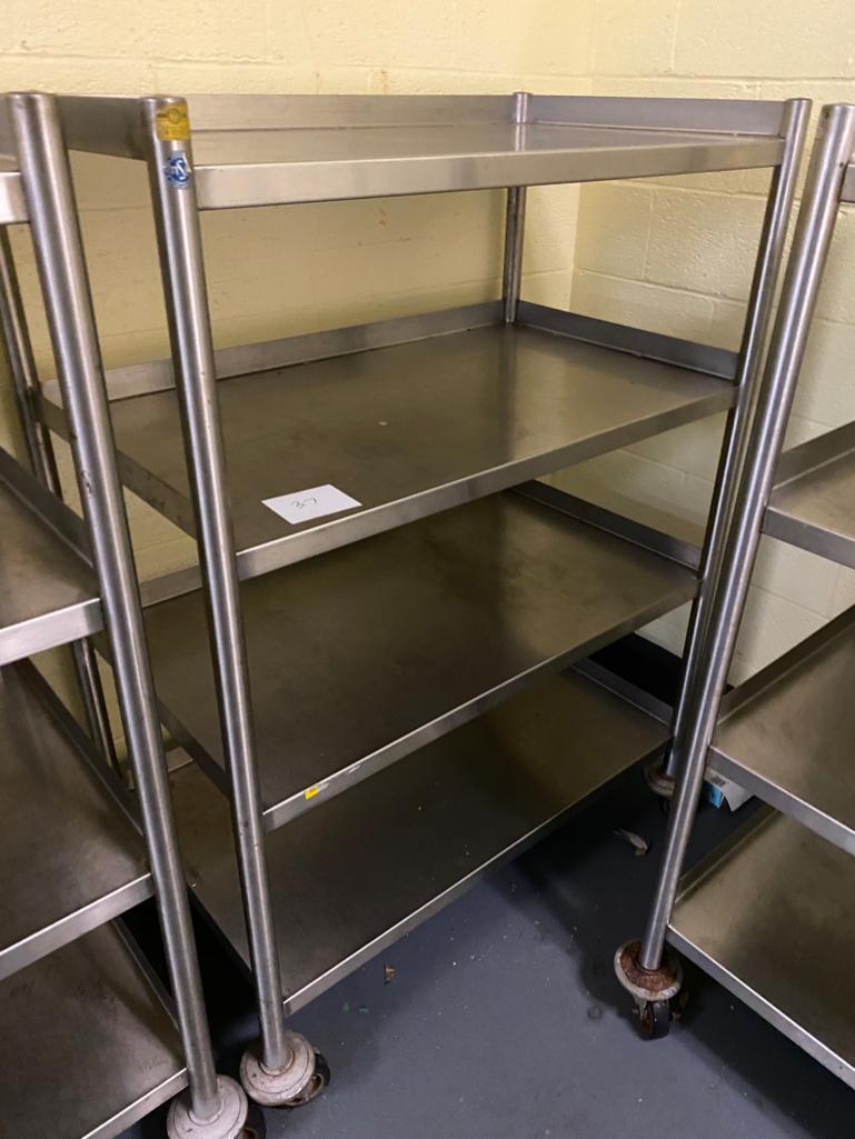 Stainless Steel Cart on casters, w/ fixed shelves, 39 in. wide, 25 in. deep, and 60 in. tall